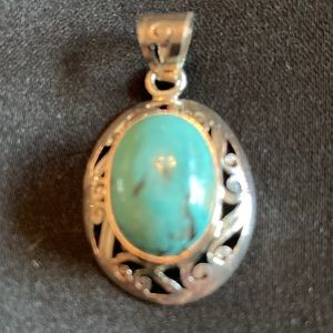 New turquoise pendant sterling silver filagree